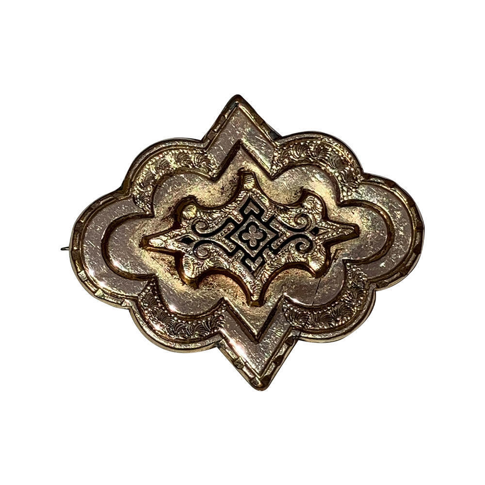 14 kt Gold French Victorian Black Enamel Pin Pendant